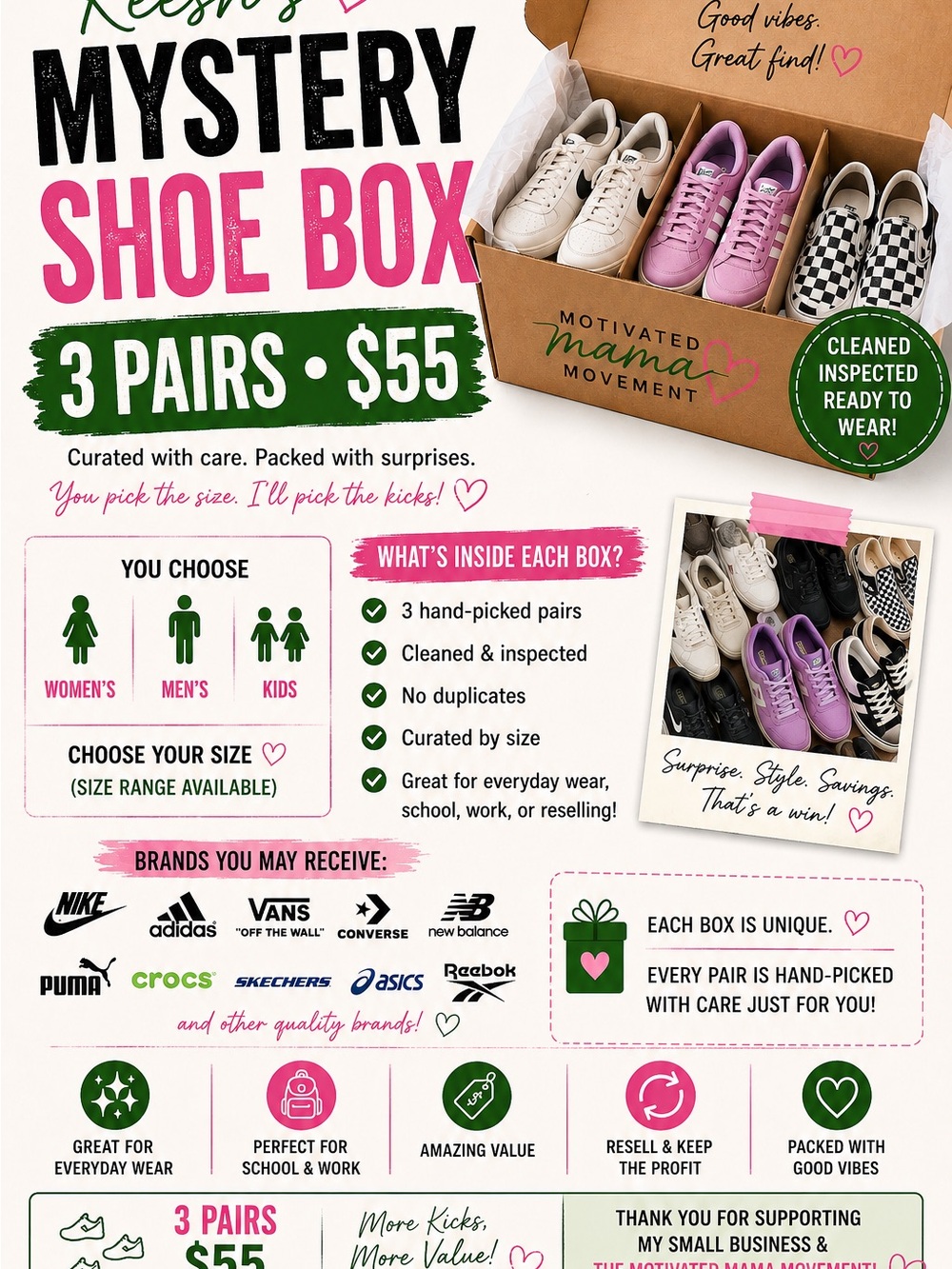 Mystery Shoe Box 3 Pairs Sneakers Women’s Mens Kids Curated Surprise Bundle READ